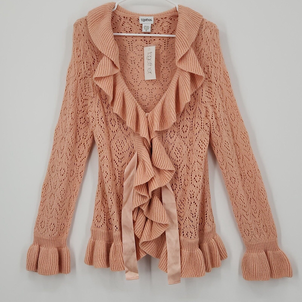 Together Women's Pink Ruffled Cardigan